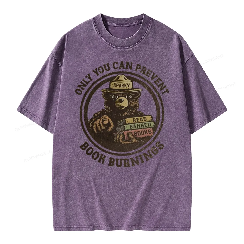 Pagewings Only You Can Prevent Book Burnings Unisex Washed T-shirt