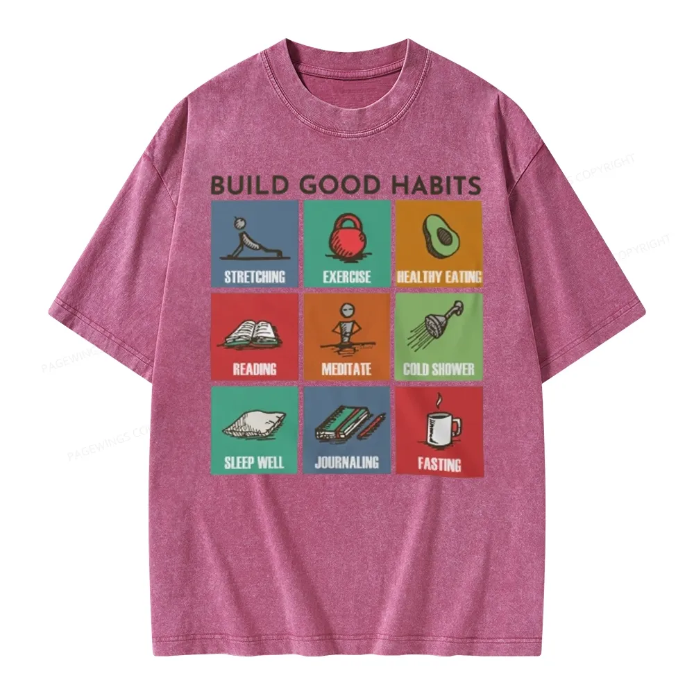 Pagewings Build Good Habits Unisex Washed T-shirt