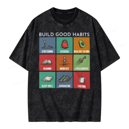 Pagewings Build Good Habits Unisex Washed T-shirt