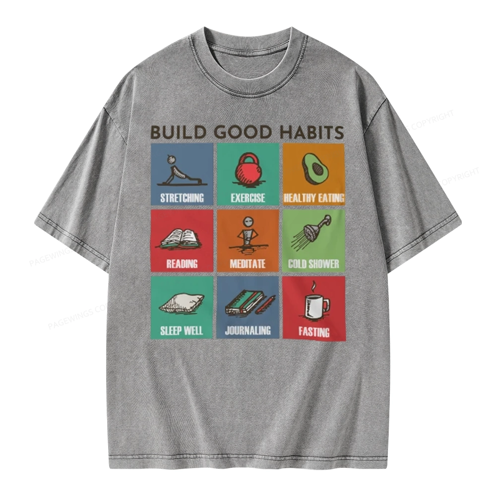 Pagewings Build Good Habits Unisex Washed T-shirt