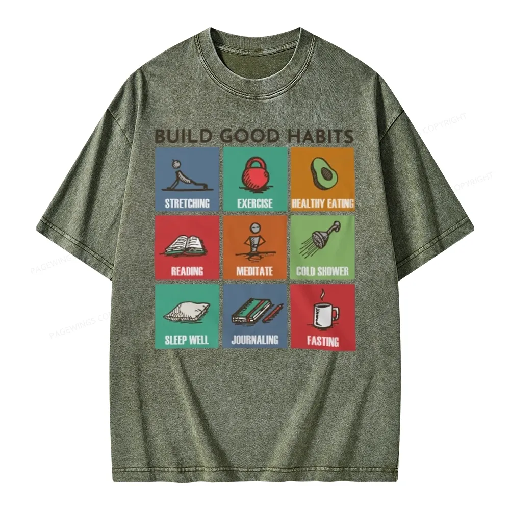 Pagewings Build Good Habits Unisex Washed T-shirt