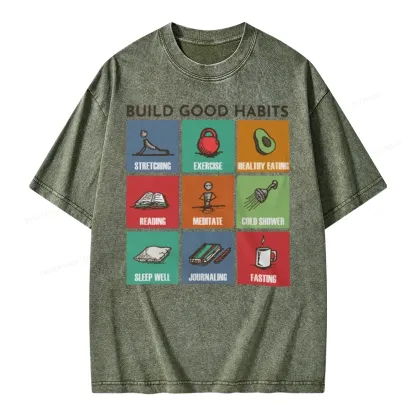 Pagewings Build Good Habits Unisex Washed T-shirt