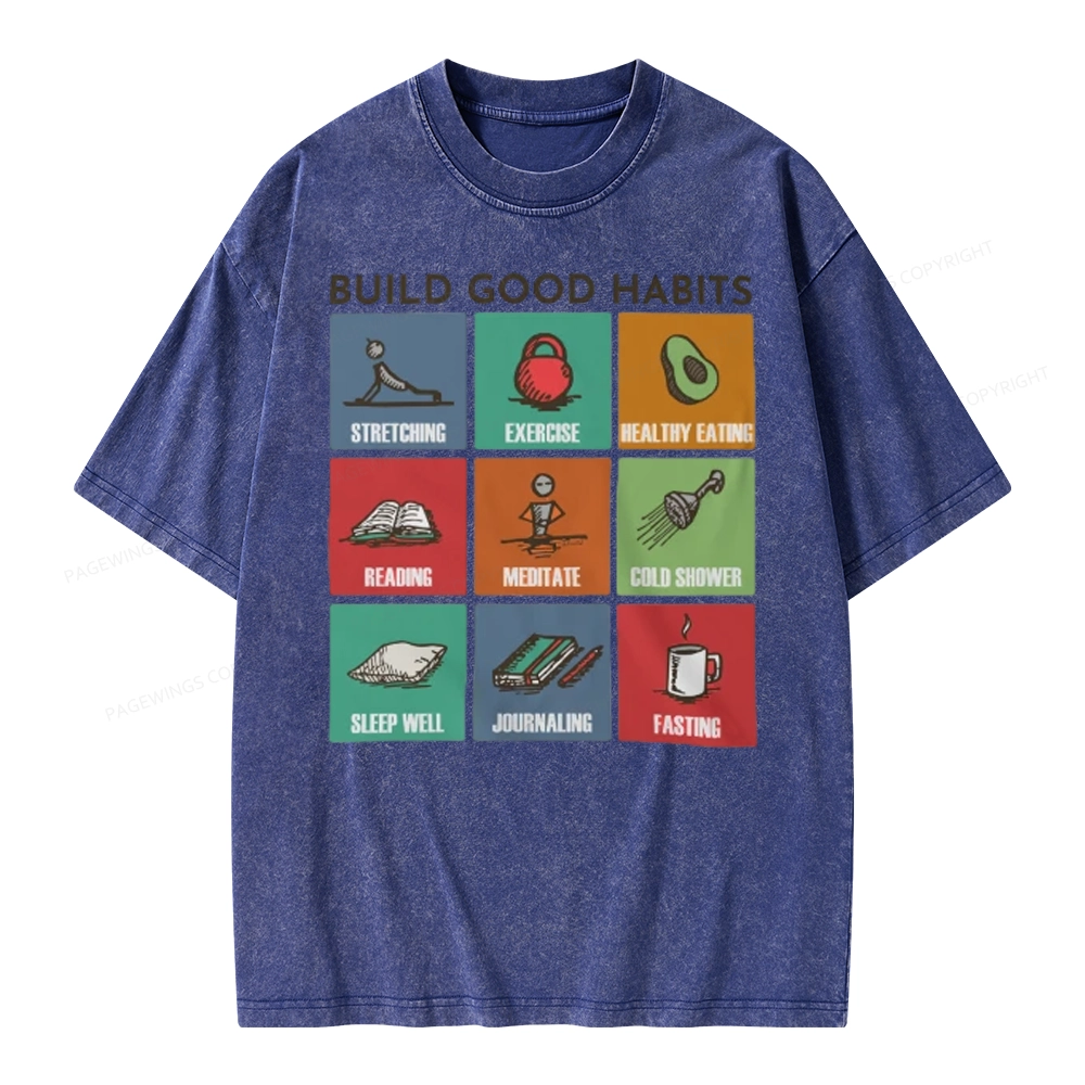 Pagewings Build Good Habits Unisex Washed T-shirt