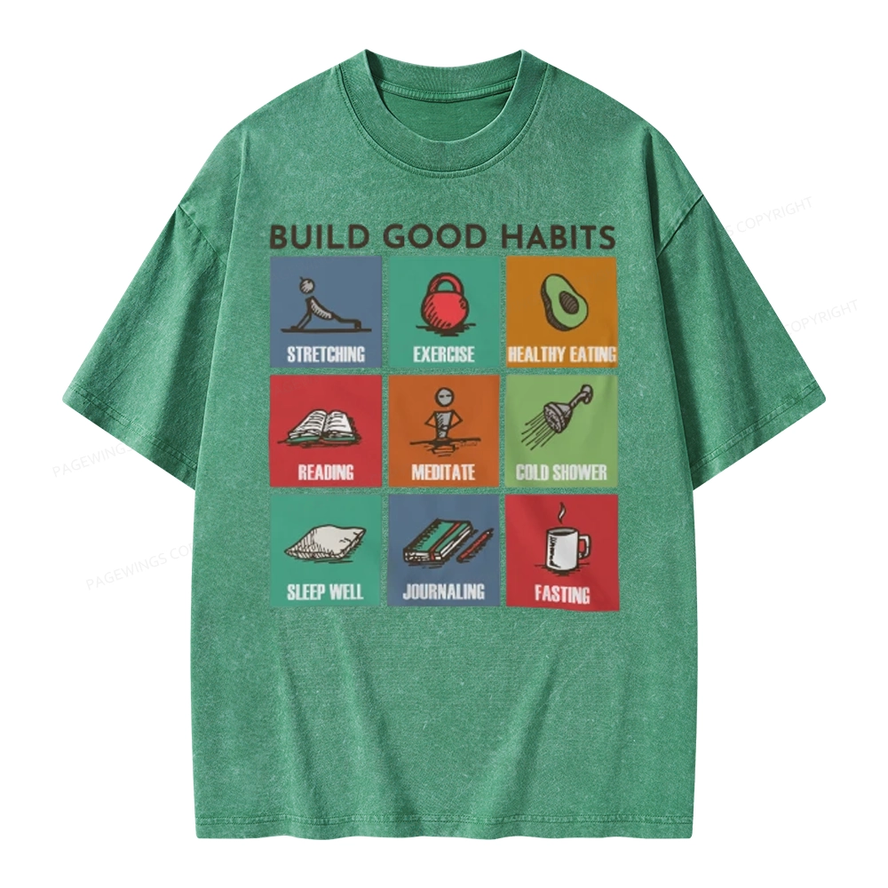 Pagewings Build Good Habits Unisex Washed T-shirt