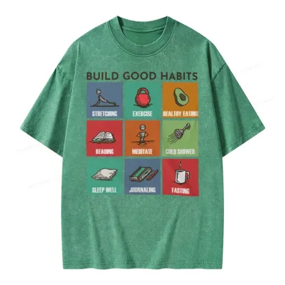 Pagewings Build Good Habits Unisex Washed T-shirt