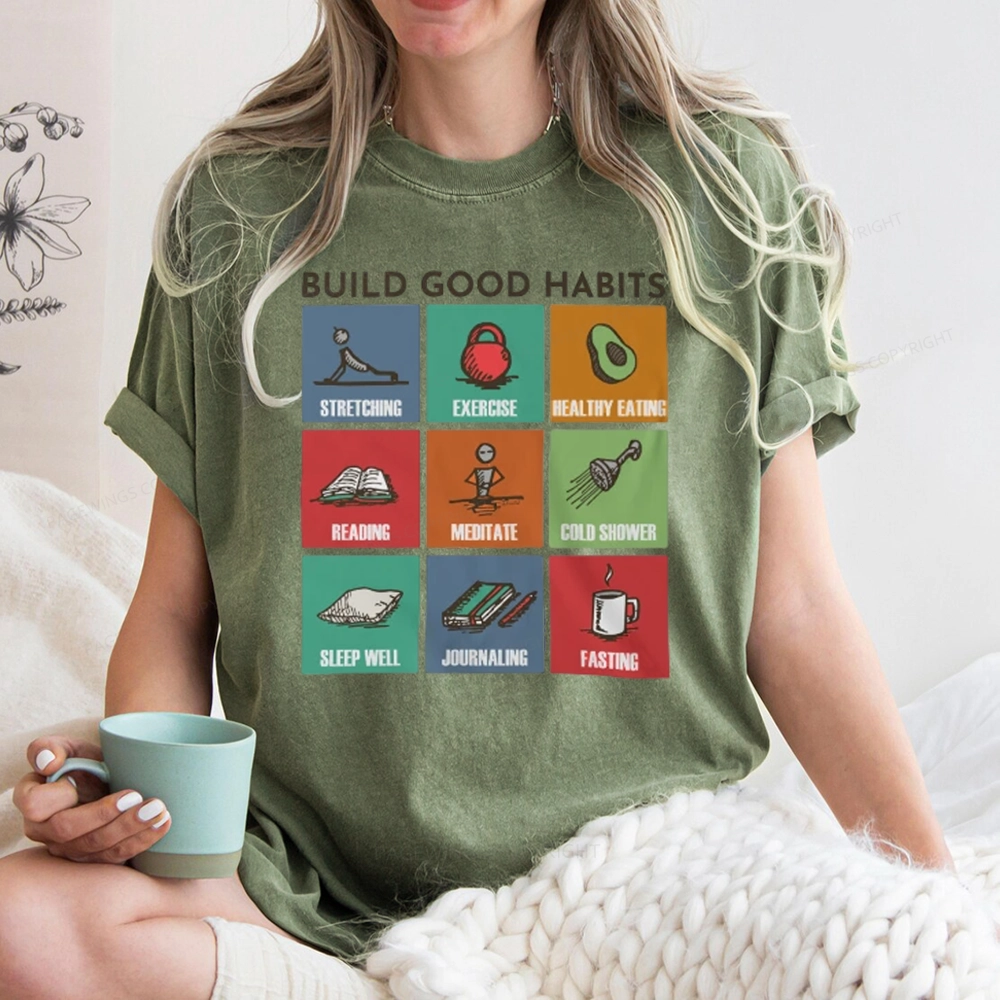 Pagewings Build Good Habits Unisex Washed T-shirt