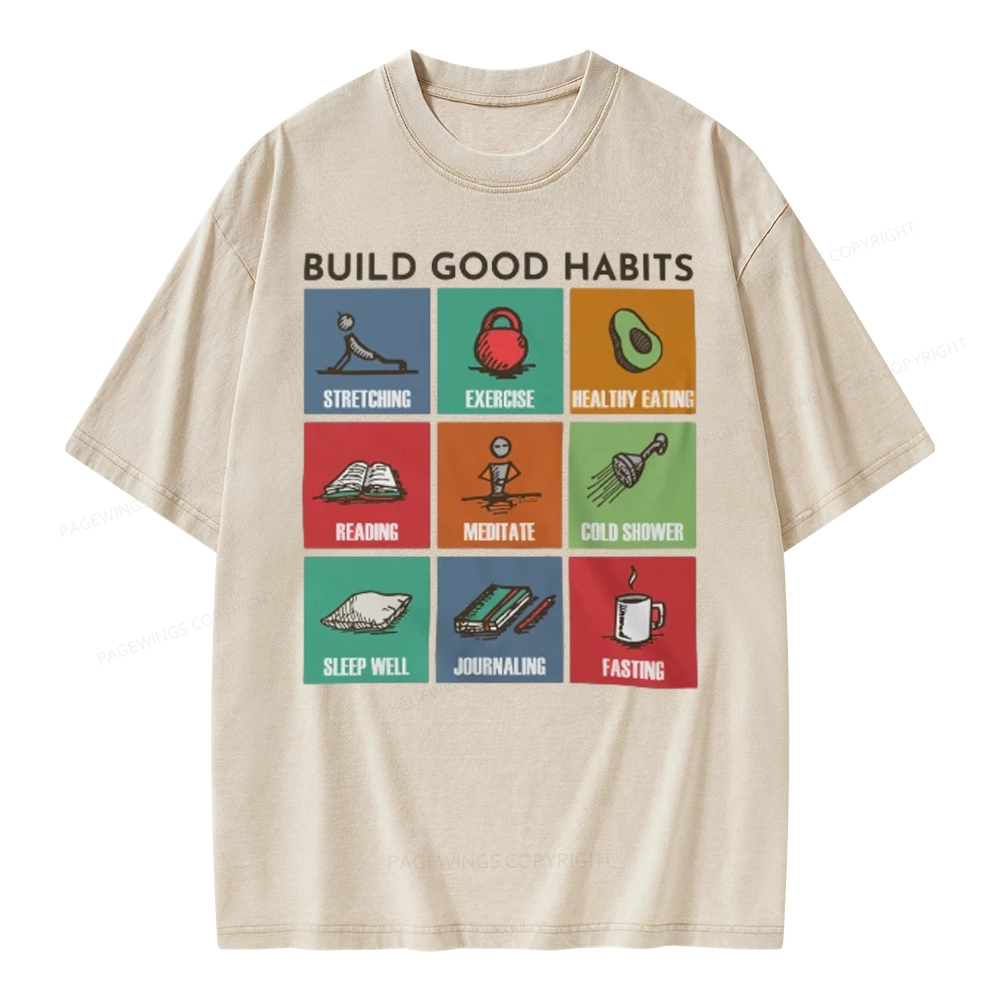 Pagewings Build Good Habits Unisex Washed T-shirt