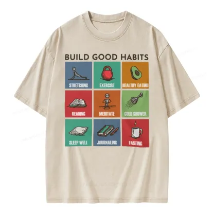Pagewings Build Good Habits Unisex Washed T-shirt