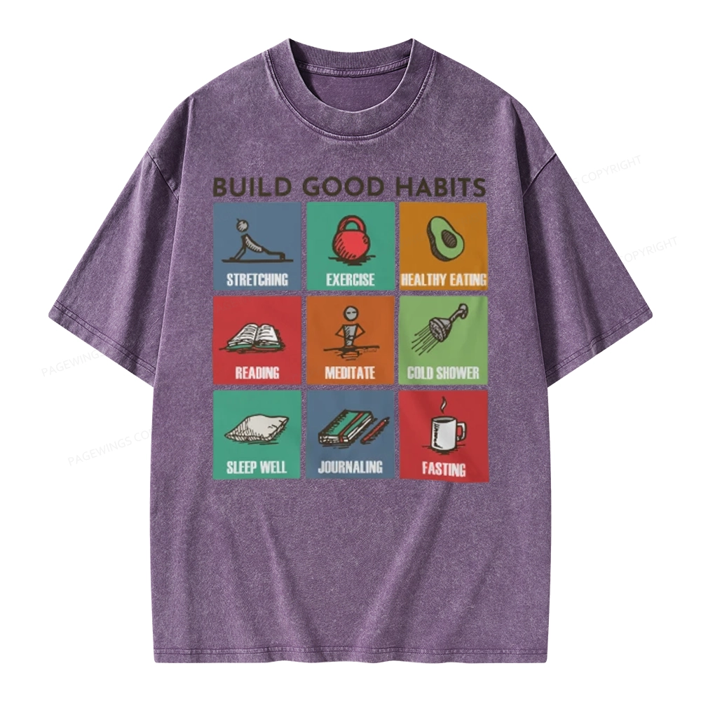 Pagewings Build Good Habits Unisex Washed T-shirt