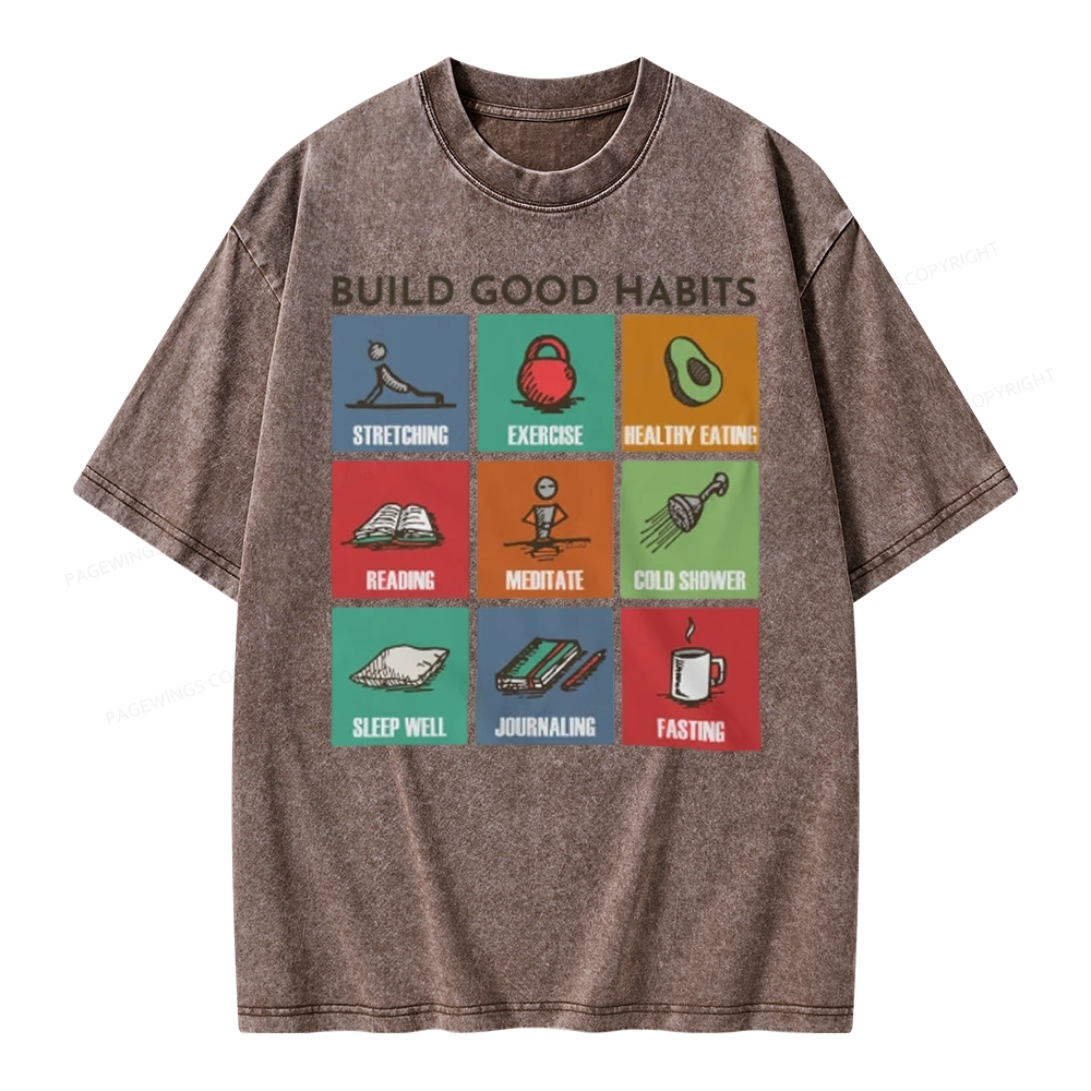 Pagewings Build Good Habits Unisex Washed T-shirt