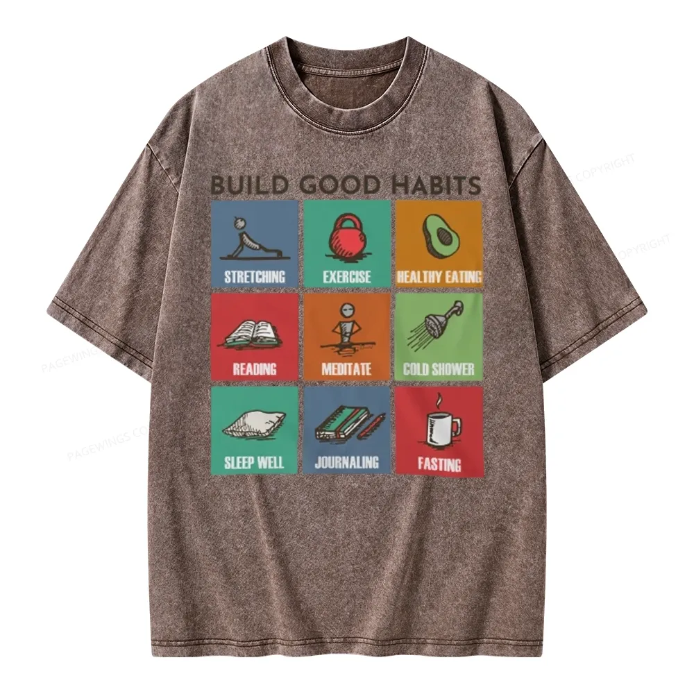 Pagewings Build Good Habits Unisex Washed T-shirt