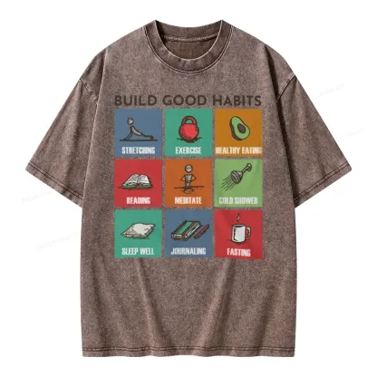 Pagewings Build Good Habits Unisex Washed T-shirt