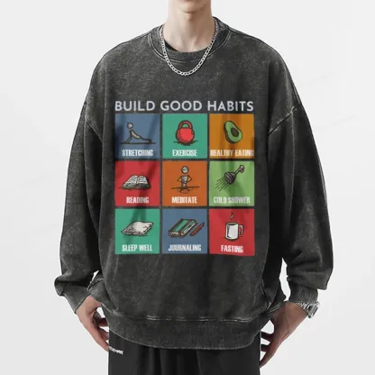 Pagewings Build Good Habits Unisex Washed Sweatshirt