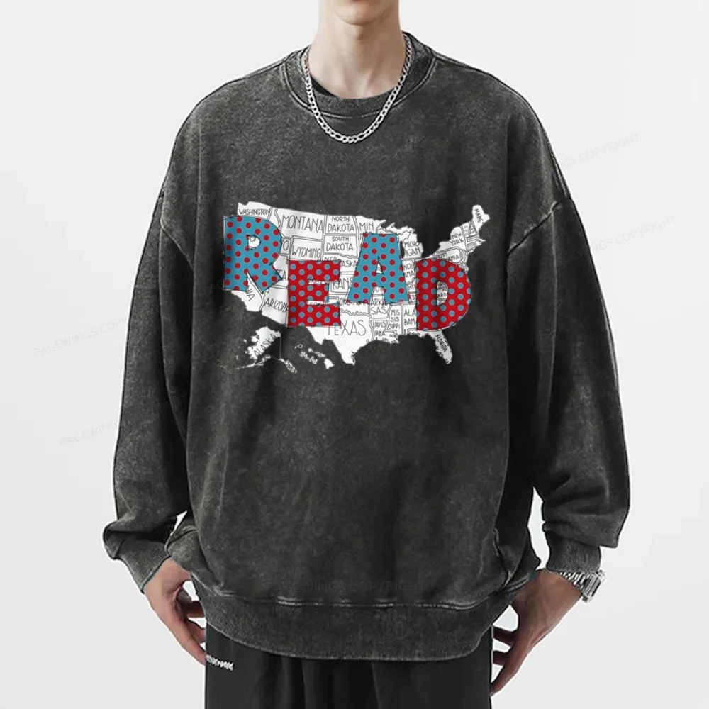Pagewings Let's Read Together Unisex Washed Sweatshirt