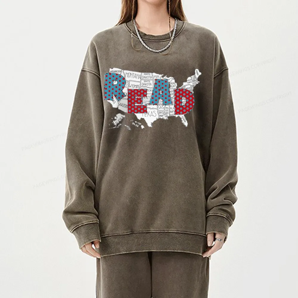 Pagewings Let's Read Together Unisex Washed Sweatshirt