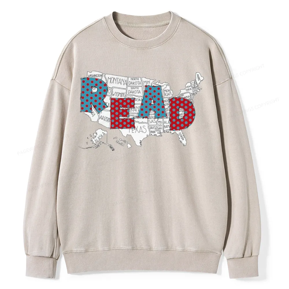 Pagewings Let's Read Together Unisex Washed Sweatshirt