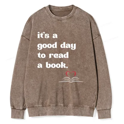 Pagewings It's A Good Day To Read A Book Unisex Washed Sweatshirt