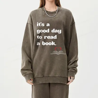 Pagewings It's A Good Day To Read A Book Unisex Washed Sweatshirt