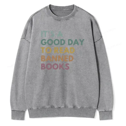 Pagewings It's A Good Day To Read Banned Books Unisex Washed Sweatshirt