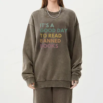 Pagewings It's A Good Day To Read Banned Books Unisex Washed Sweatshirt