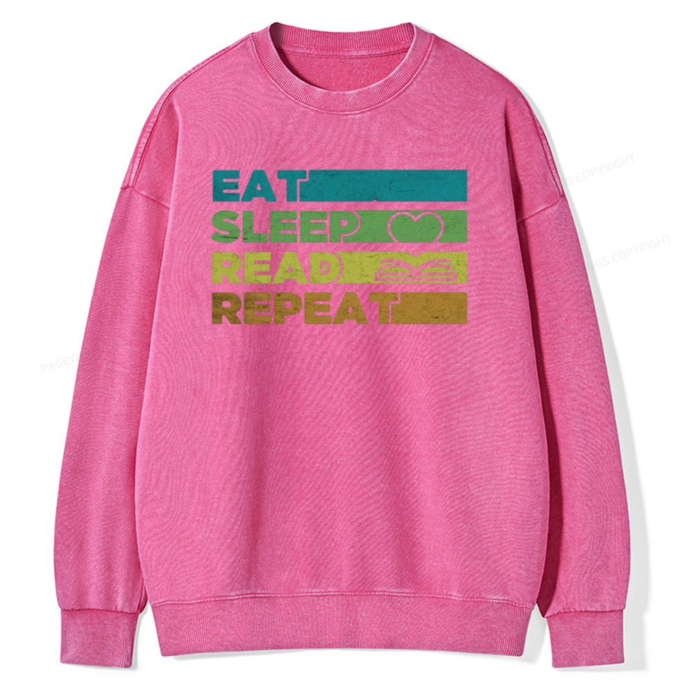 Pagewings Eat Sleep Read Repeat Unisex Washed Sweatshirt