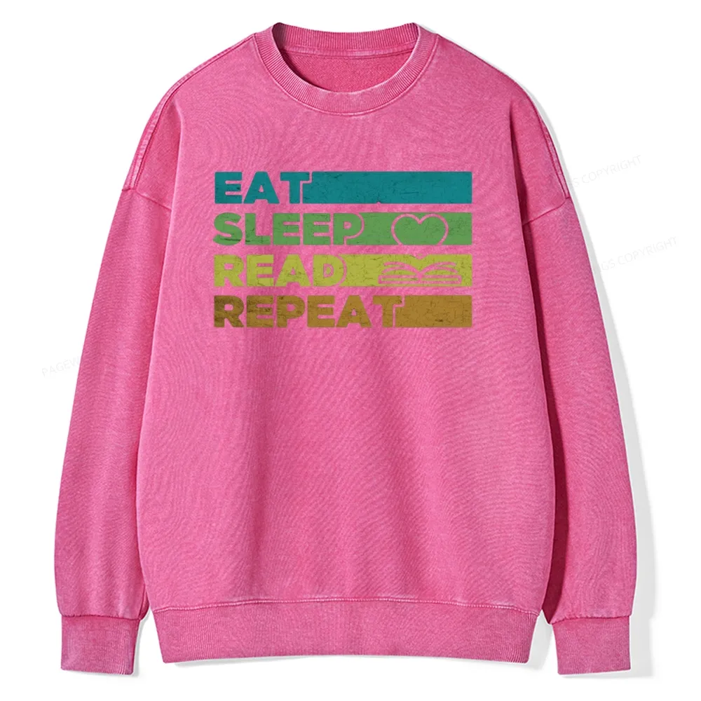 Pagewings Eat Sleep Read Repeat Unisex Washed Sweatshirt