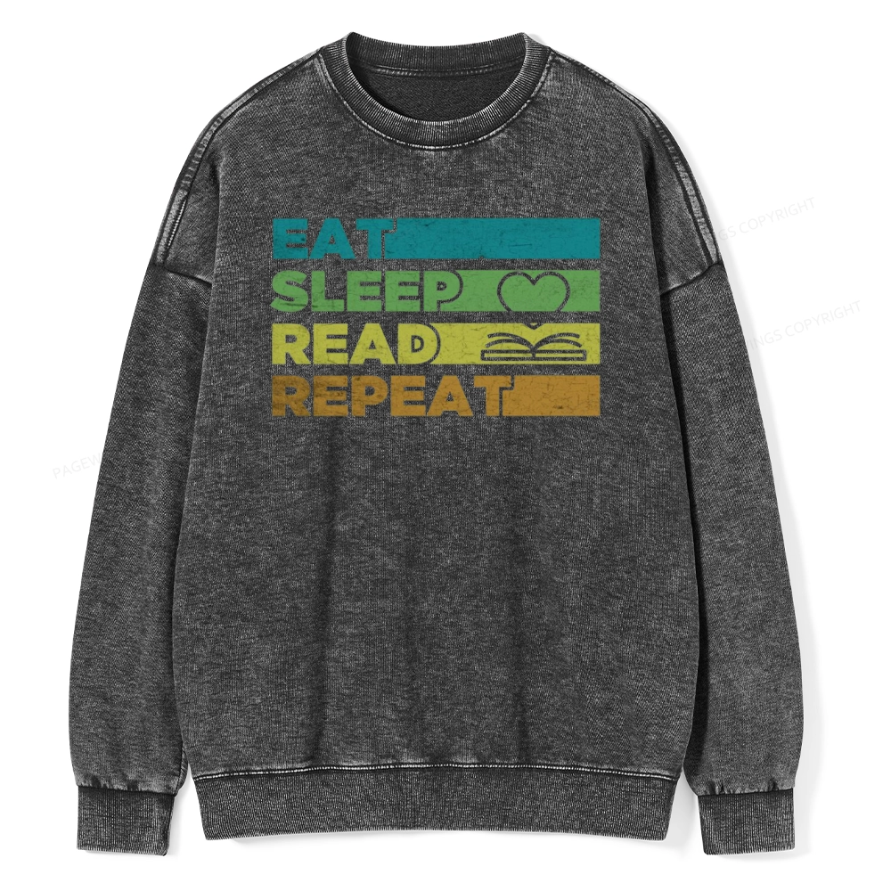Pagewings Eat Sleep Read Repeat Unisex Washed Sweatshirt