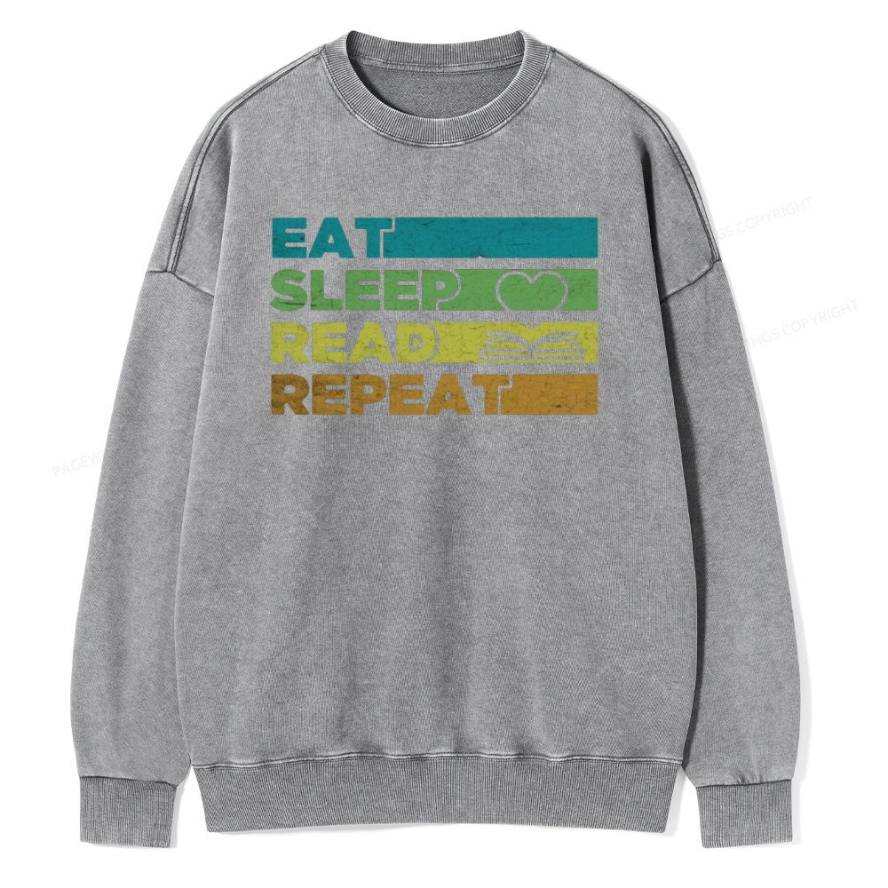 Pagewings Eat Sleep Read Repeat Unisex Washed Sweatshirt