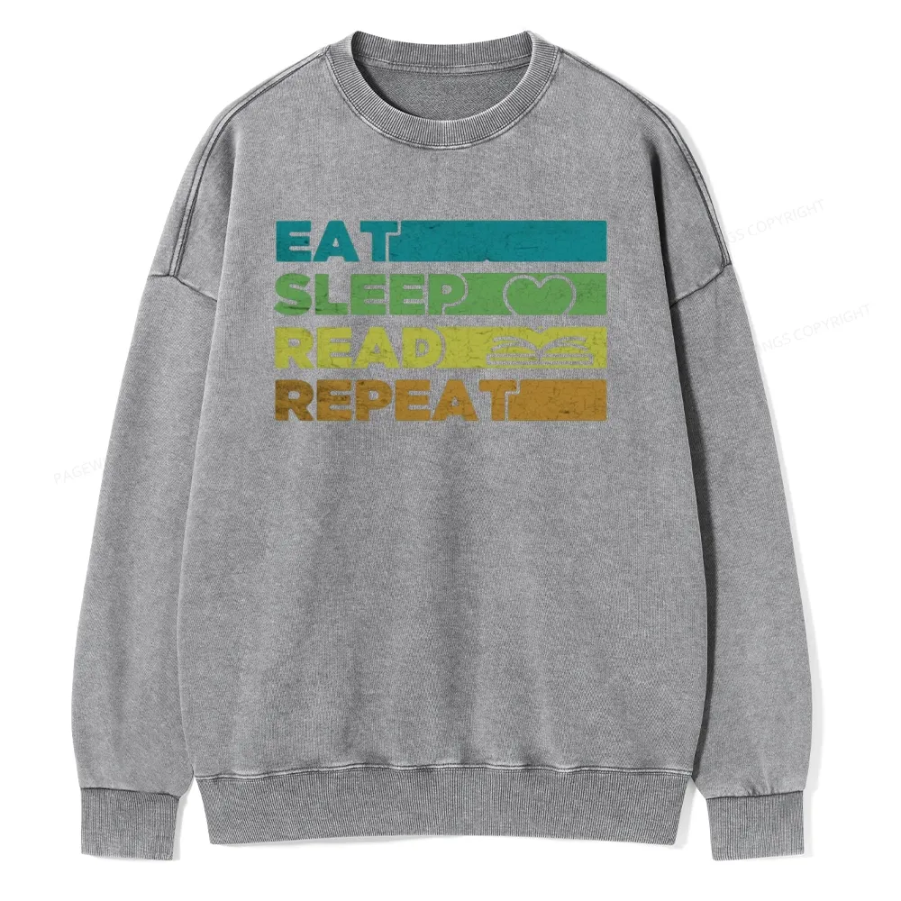 Pagewings Eat Sleep Read Repeat Unisex Washed Sweatshirt