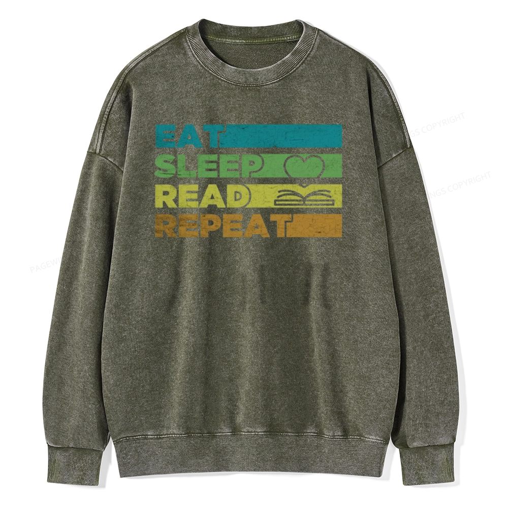 Pagewings Eat Sleep Read Repeat Unisex Washed Sweatshirt