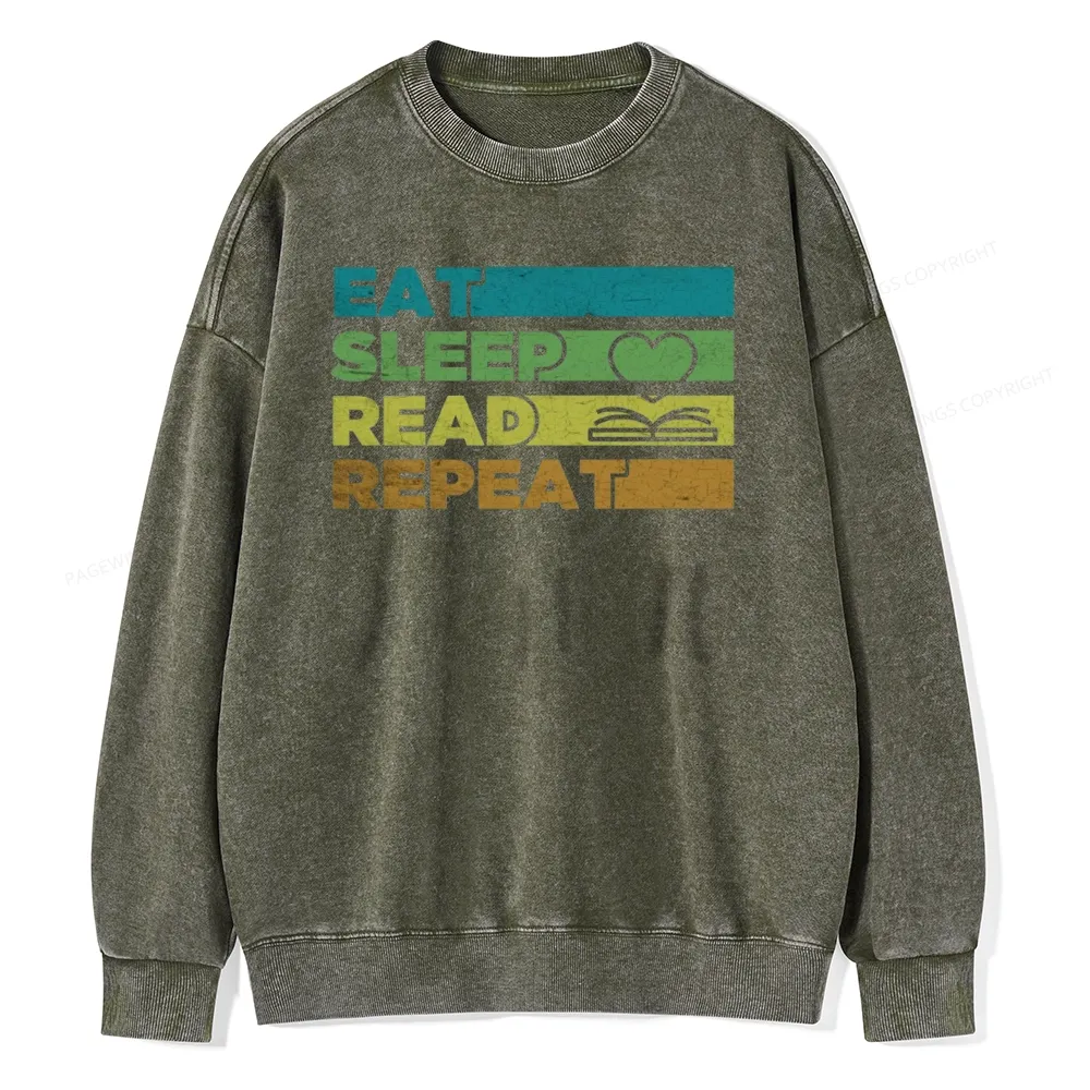 Pagewings Eat Sleep Read Repeat Unisex Washed Sweatshirt