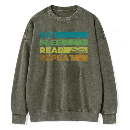 Pagewings Eat Sleep Read Repeat Unisex Washed Sweatshirt
