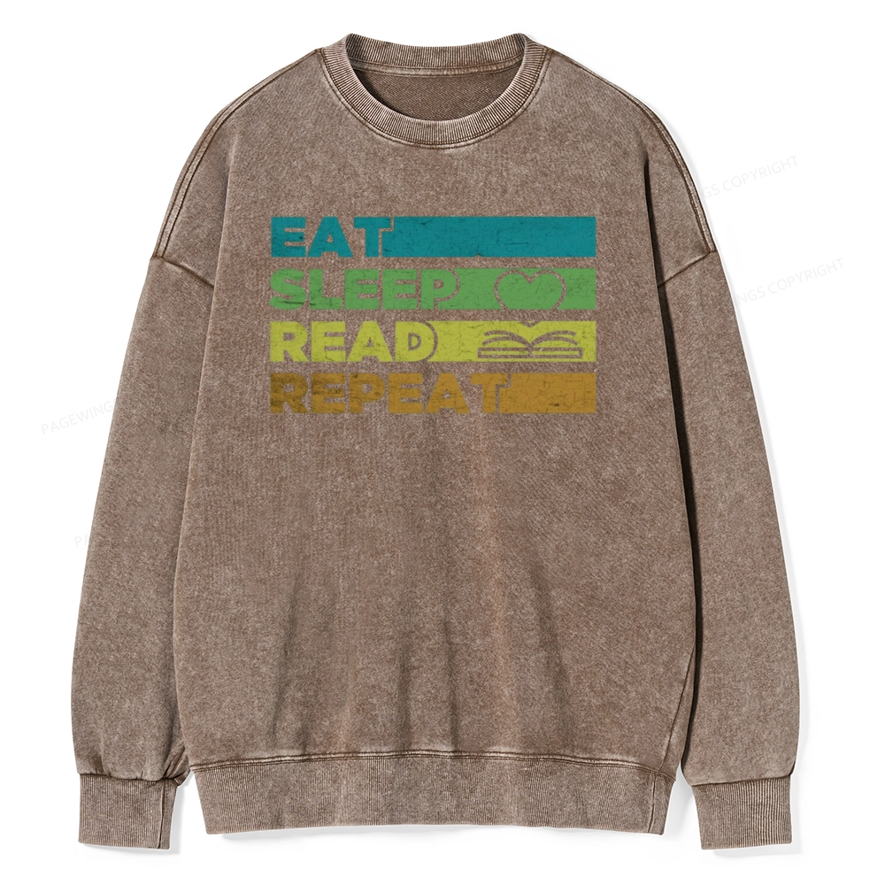 Pagewings Eat Sleep Read Repeat Unisex Washed Sweatshirt