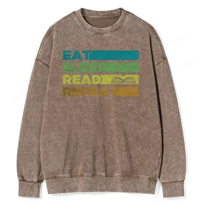 Pagewings Eat Sleep Read Repeat Unisex Washed Sweatshirt