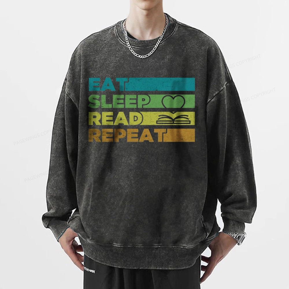 Pagewings Eat Sleep Read Repeat Unisex Washed Sweatshirt