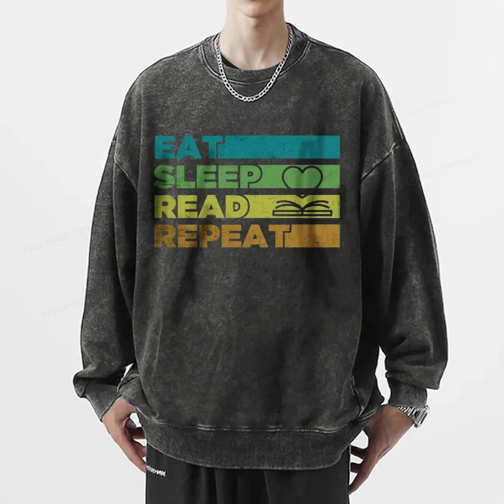 Pagewings Eat Sleep Read Repeat Unisex Washed Sweatshirt
