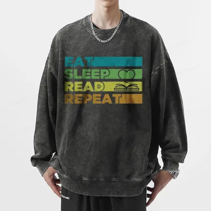 Pagewings Eat Sleep Read Repeat Unisex Washed Sweatshirt