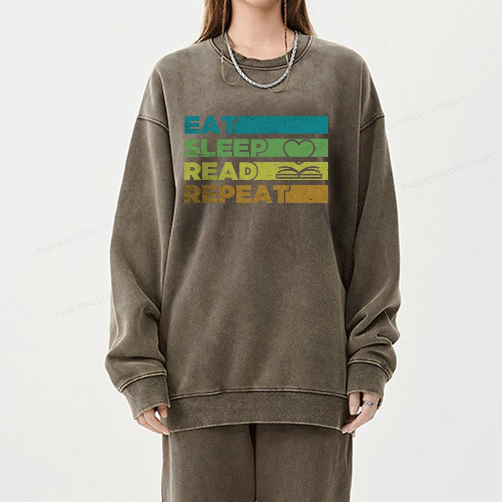Pagewings Eat Sleep Read Repeat Unisex Washed Sweatshirt