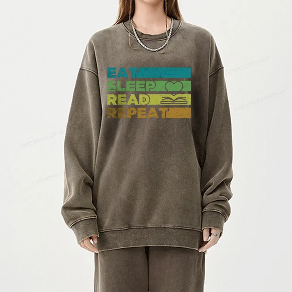 Pagewings Eat Sleep Read Repeat Unisex Washed Sweatshirt