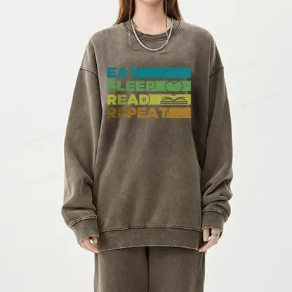 Pagewings Eat Sleep Read Repeat Unisex Washed Sweatshirt