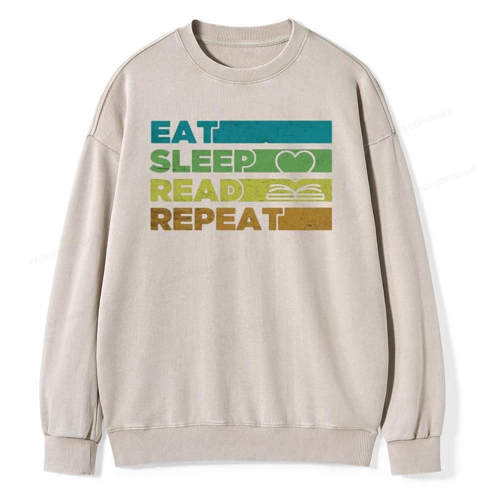 Pagewings Eat Sleep Read Repeat Unisex Washed Sweatshirt