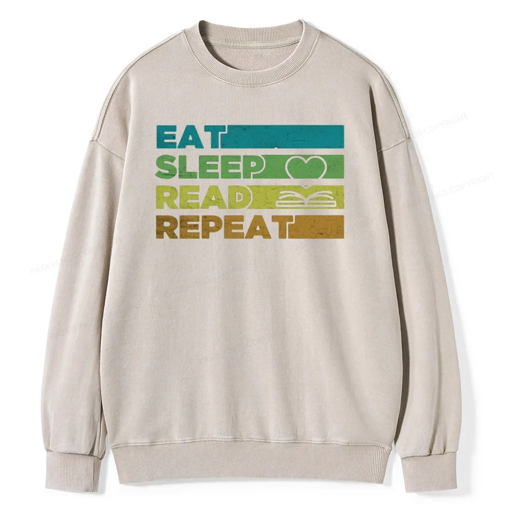 Pagewings Eat Sleep Read Repeat Unisex Washed Sweatshirt