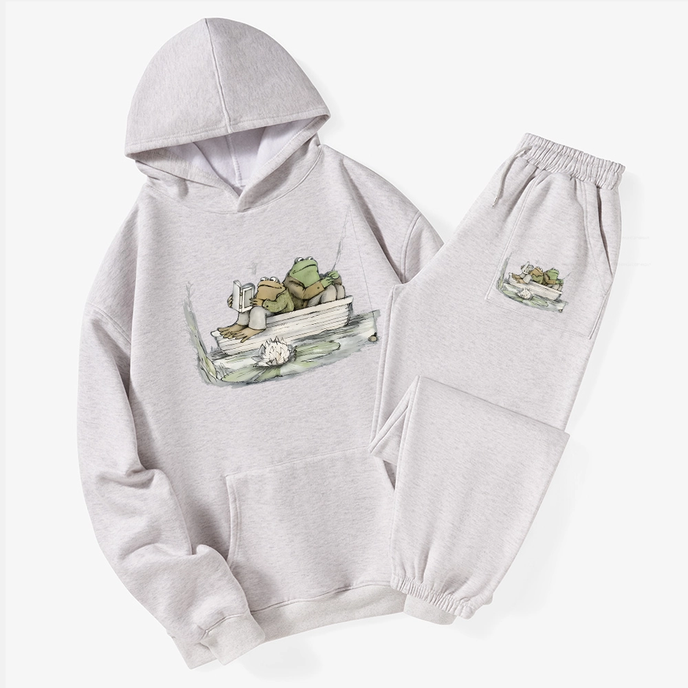 Pagewings Frog Reading Unisex Fleece Hoodie Set