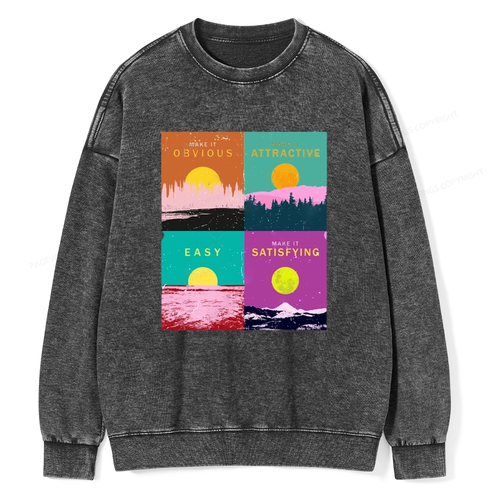 Pagewings Modern Art Atomic Habits Unisex Washed Sweatshirt