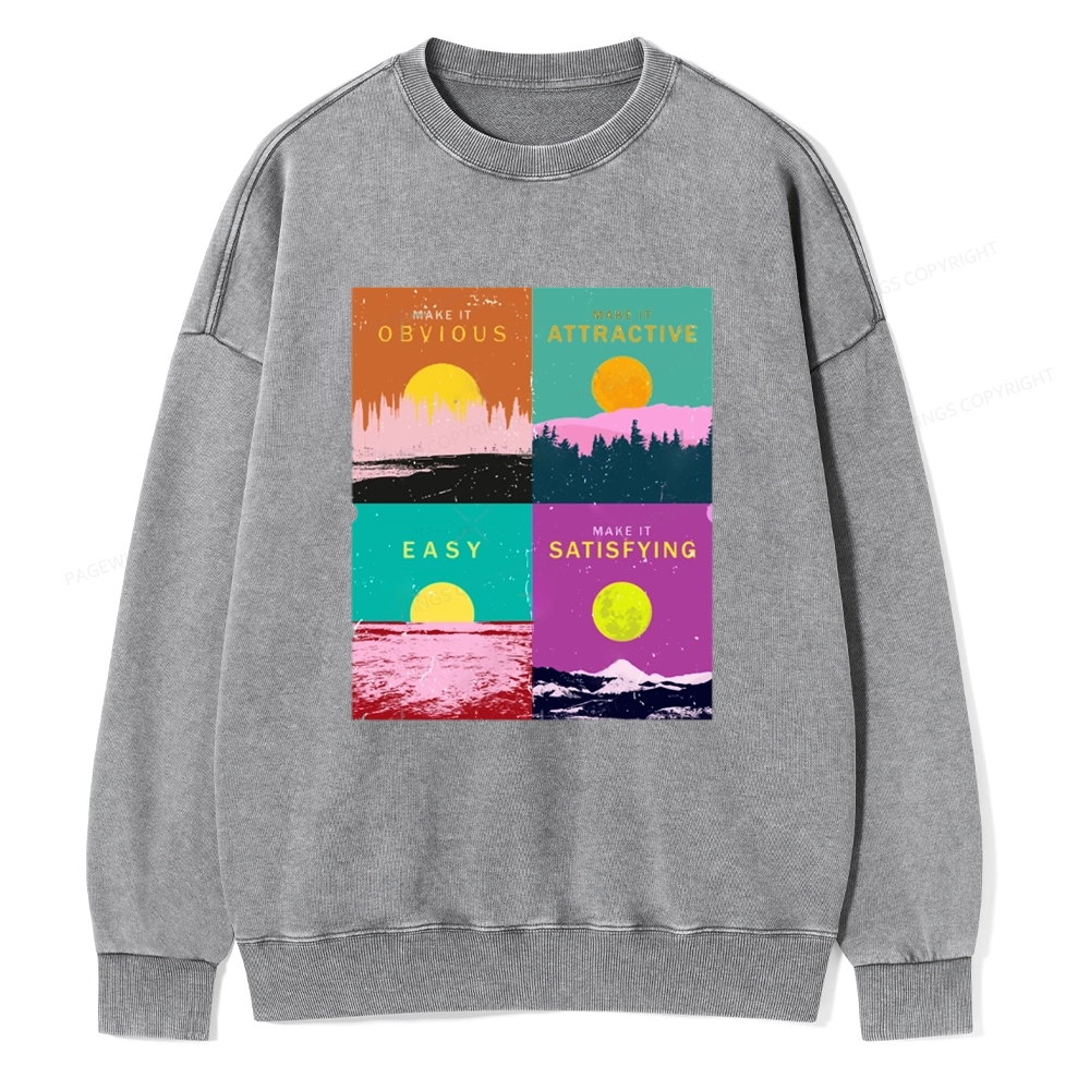 Pagewings Modern Art Atomic Habits Unisex Washed Sweatshirt