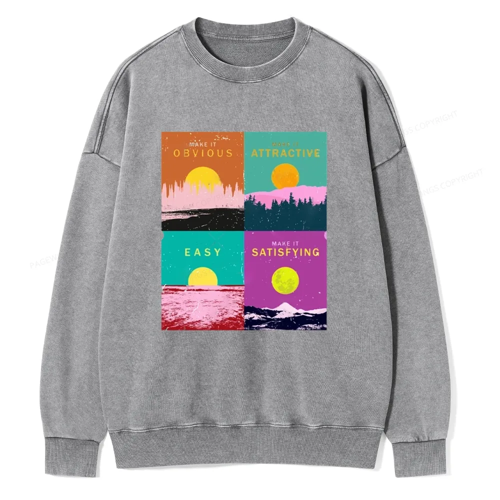 Pagewings Modern Art Atomic Habits Unisex Washed Sweatshirt