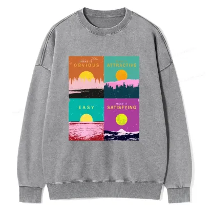 Pagewings Modern Art Atomic Habits Unisex Washed Sweatshirt