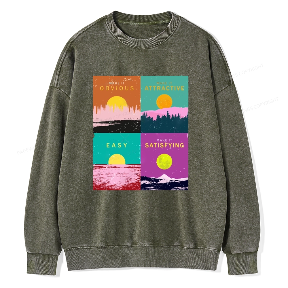 Pagewings Modern Art Atomic Habits Unisex Washed Sweatshirt