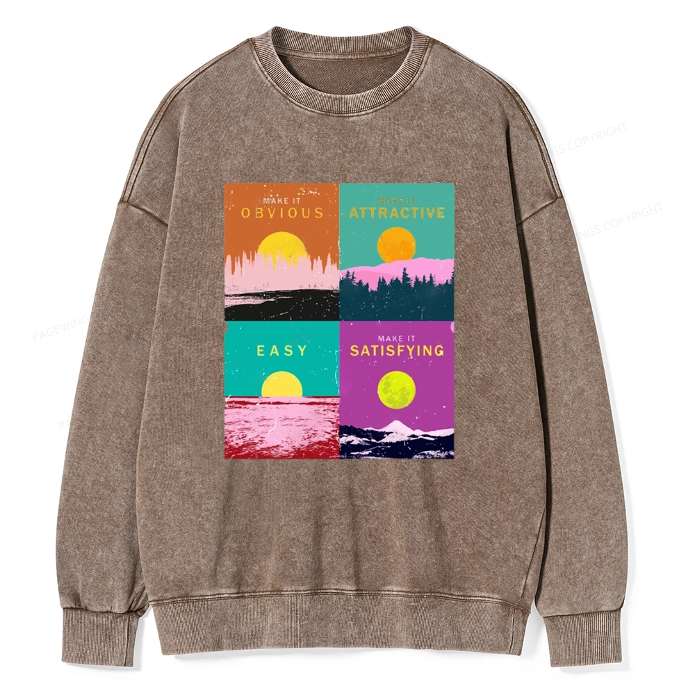 Pagewings Modern Art Atomic Habits Unisex Washed Sweatshirt