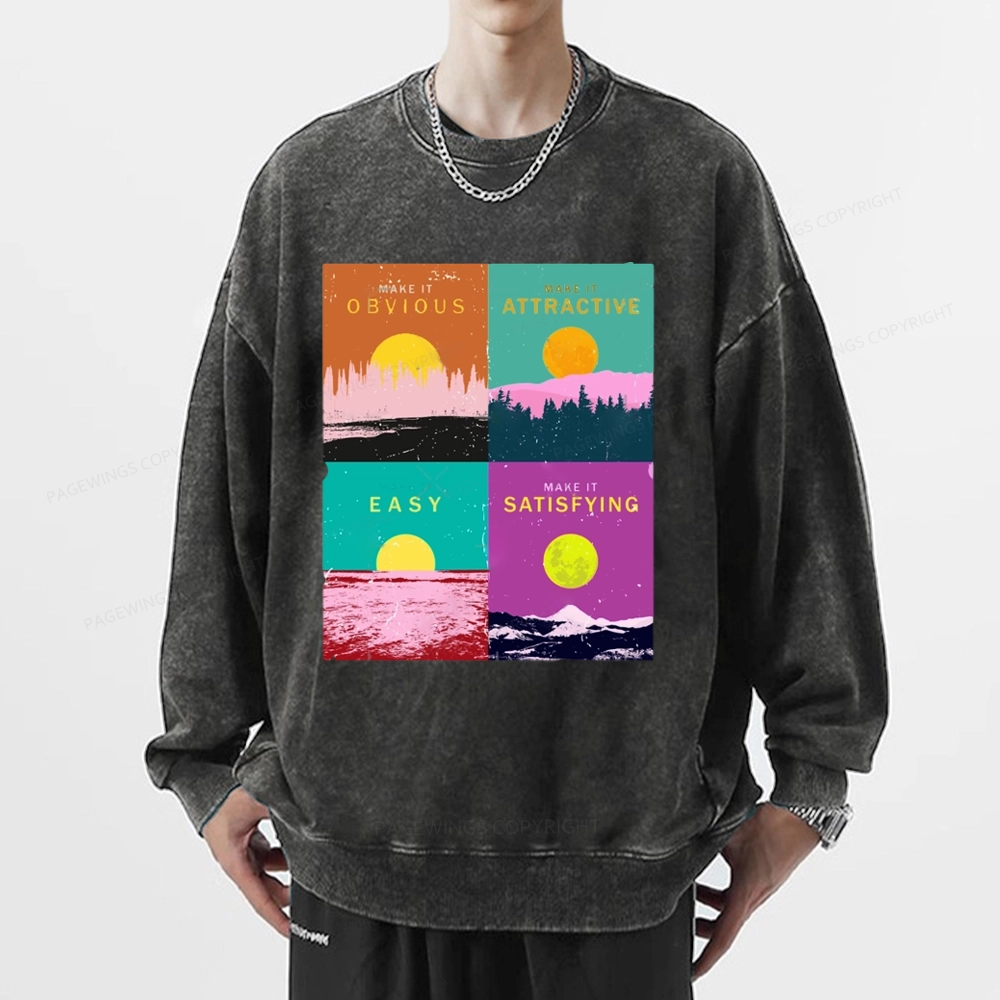 Pagewings Modern Art Atomic Habits Unisex Washed Sweatshirt